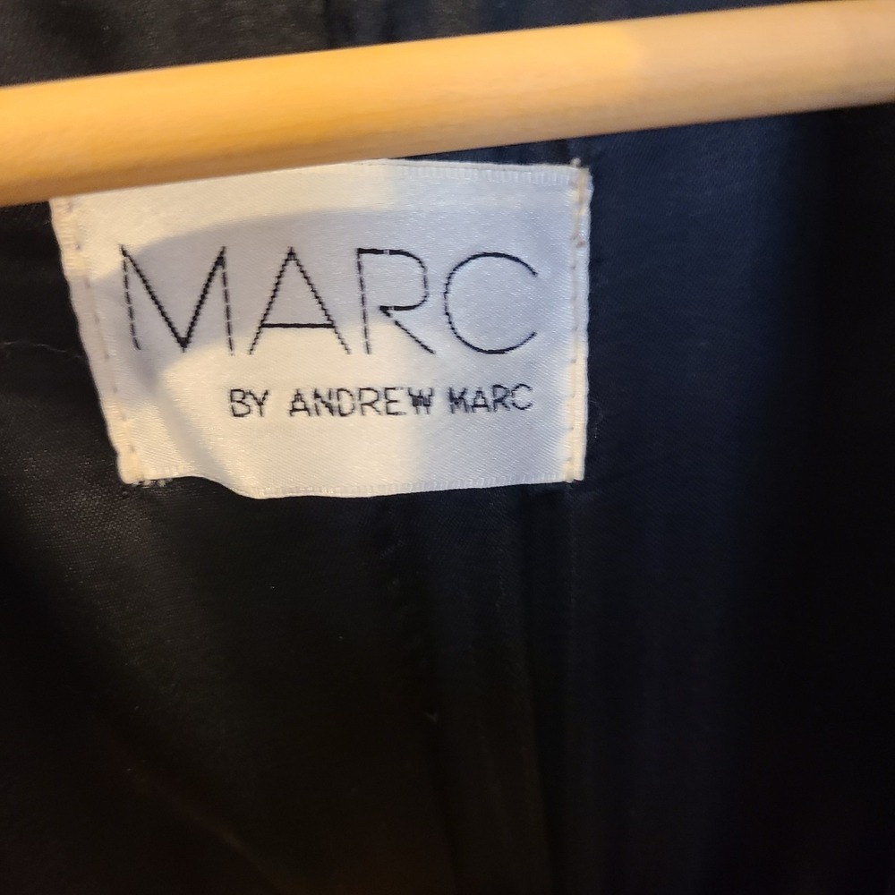 Andrew Marc Black Leather Oversized‎ Open Front Lapel Trench Coat Long Large - Picture 7 of 8